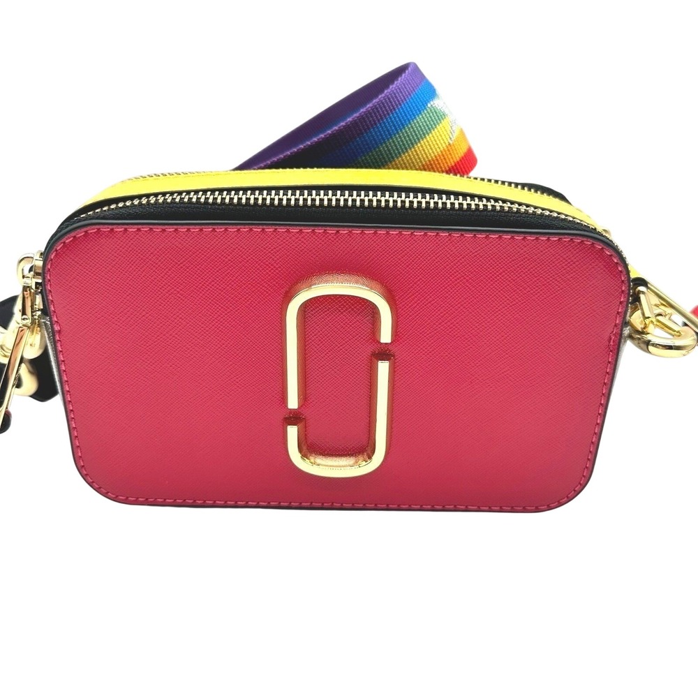 NWOT Marc Jacobs Saffiano Snapshot Camera Bag Red Rainbow Star Strap Crossbody